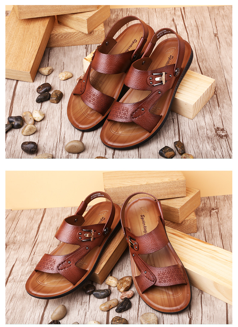 Giày sandal nam đế xuồng Giày đế xuồng nam hàn quốc Dép nam bằng da thoáng khí 2018 Mùa hè Mới chống trượt sandal da nam