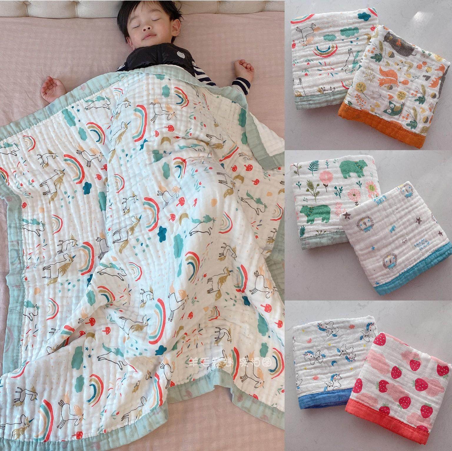 INS infant 6-layer yarn pure cotton gauze cover blanket breathable and soft baby cartoon bath towel absorbent 110 * 110