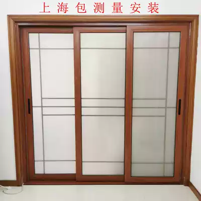 Customized black balcony three linkage sliding door aluminum magnesium narrow side powder room partition glass kitchen three connected sliding door
