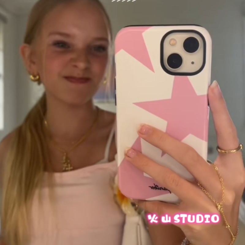 [Volcano] Girly Pink Five-Pointed Star Geometric Film Phone Case