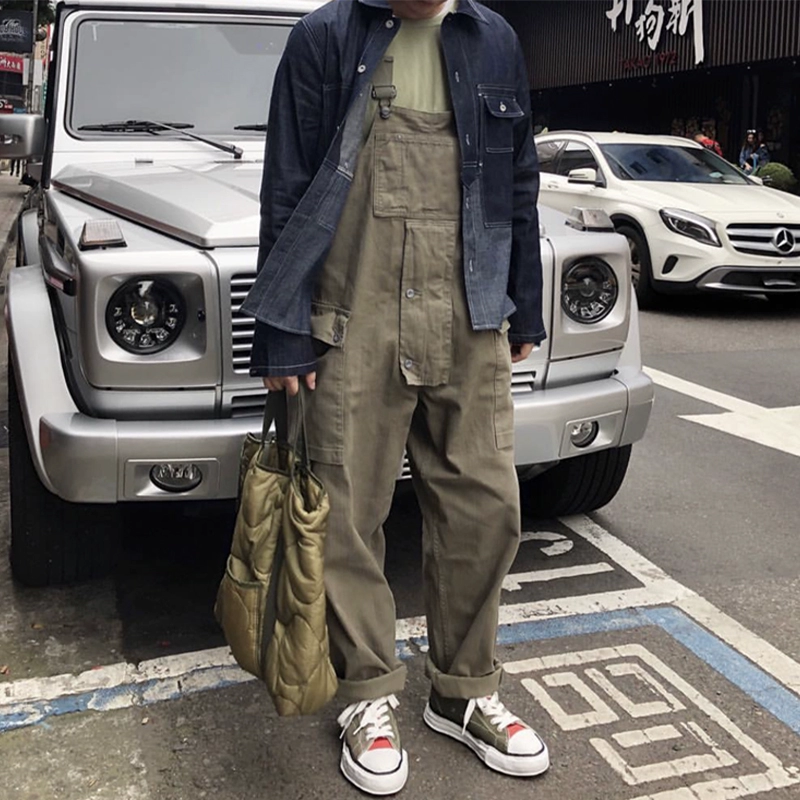 Shawn Yue Tide thương hiệu Nhật Bản lỏng lẻo dụng cụ một mảnh yếm nam xu hướng hip-hop bố chân rộng - Quần làm việc