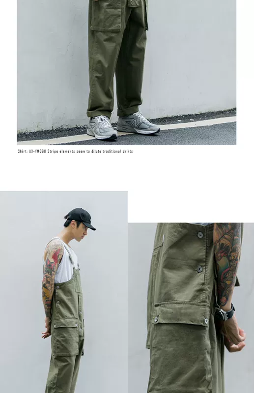 Shawn Yue Tide thương hiệu Nhật Bản lỏng lẻo dụng cụ một mảnh yếm nam xu hướng hip-hop bố chân rộng - Quần làm việc