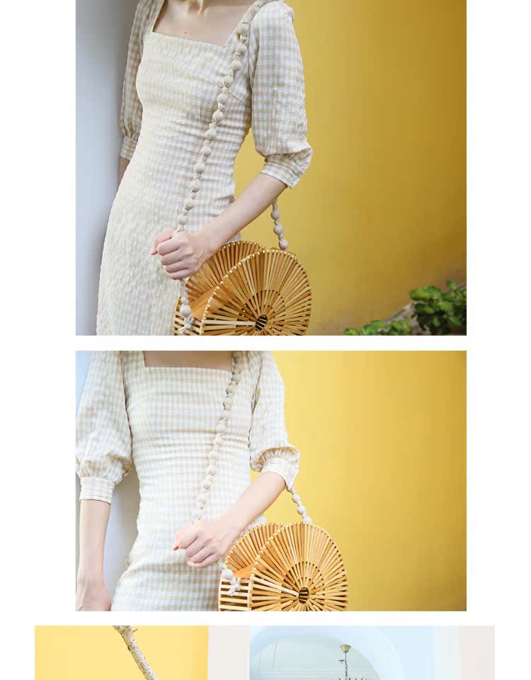 SASSYCHIC Dada thiết kế nhà mới retro đèn lồng tay áo hào phóng cổ áo kẻ sọc dress nữ kích thước lớn váy hở eo