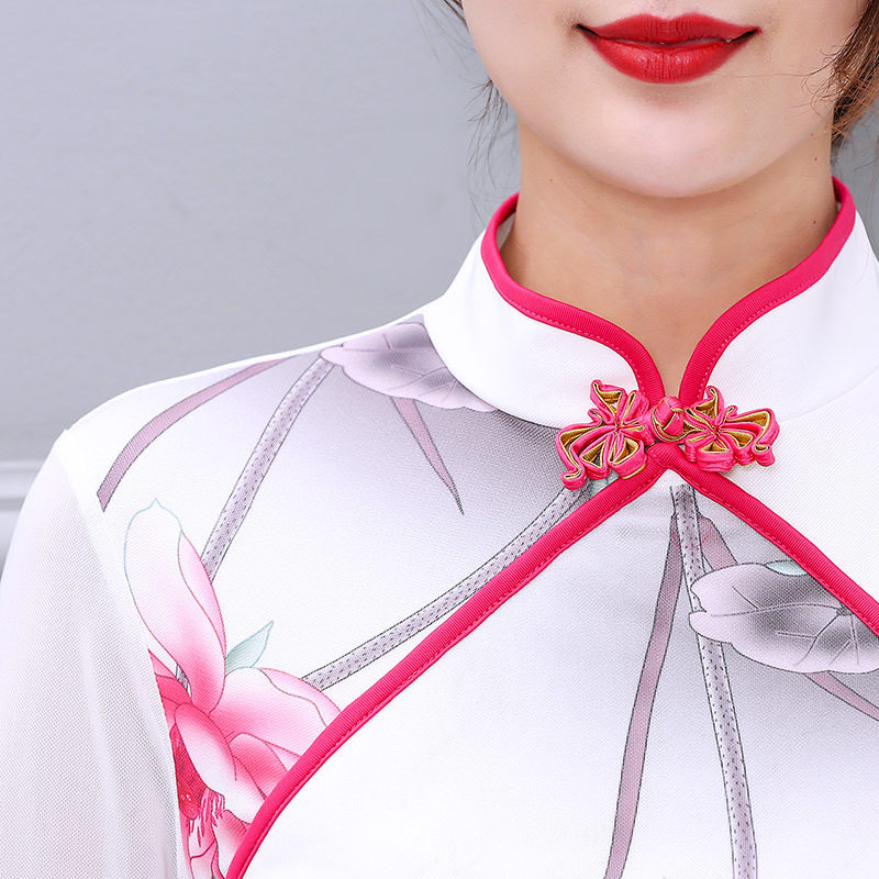 2020 new spring spring square dance cheongsam catwalk clothing suit dress medium-length version lotus cheongsam middle-aged and elderly