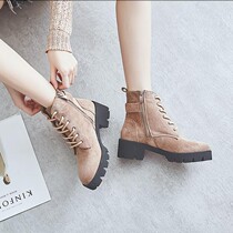 Martin boots 2019 new trend wild leather womens shoes beef tendon locomotive Martin boots strap boots plus Velvet