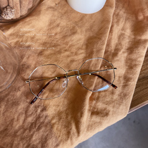RUNAMENG vintage golden silk tortoiseshell thin edge ultra-light metal men and women myopia anti-blue mirror frame