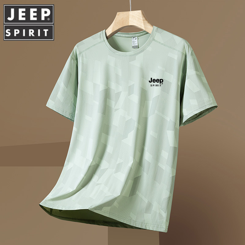 Jeep Ice Silk Quick-Drying Short-Sleeved T-Shirt Men's Summer Fitness Running Sports Elastic Breathable Top Large Size T-Shirt
