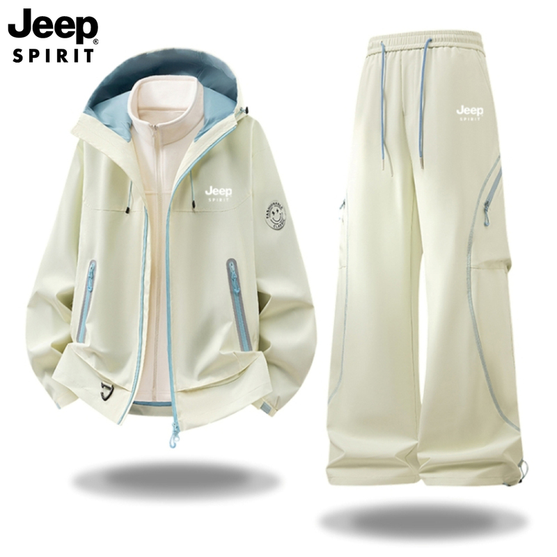 Jeep Men's Three-In-One Jacket and Cargo Pants Set, Sports Casual Wear Two-Piece Set, Windproof Complete Outfit Jeep Men's Three-In-One Jacket and Cargo Pants Set, Sports Casual Wear Two-Piece Set, Windproof Complete Outfit