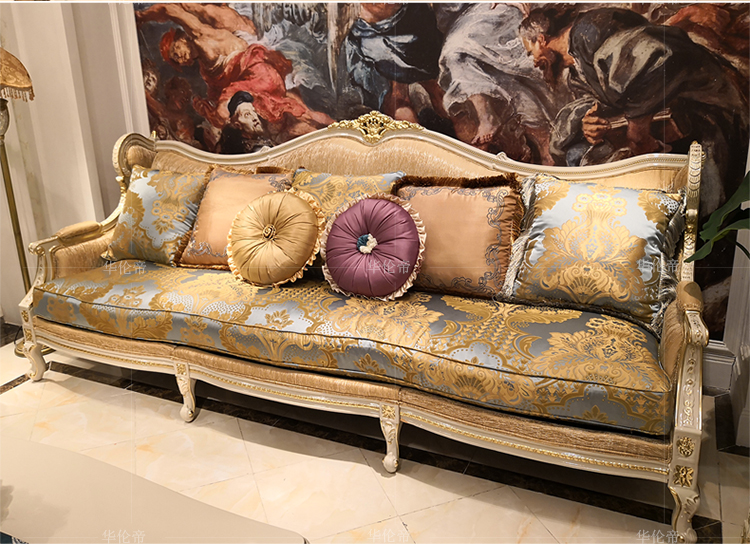 Sofa vải châu Âu 123 kết hợp Jane phòng khách sâm banh Mỹ Mỹ gỗ rắn xuống sofa bốn người - Ghế sô pha mẫu ghế sofa gỗ