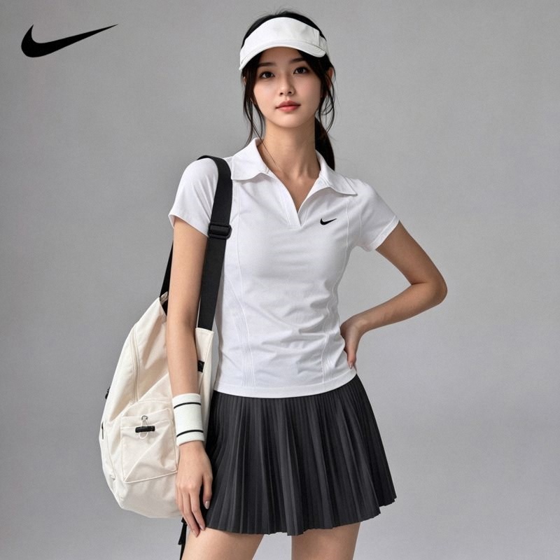 Nike Sports Short-Sleeved Polo Shirt for Women, Slim Fit, Running, Quick-Drying T-Shirt, Yoga Training Fitness Top