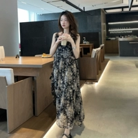 Летнее платье, ретро длинная юбка, эффект подтяжки, в цветочек, в корейском стиле, по фигуре