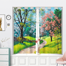 Simple small floating curtain shading bedroom without punching curtain half-curtain short curtain room Short window free of installation telescopic rod cloth