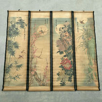Zheng Banqiaos ancient paintings of plums orchids bamboos chrysanthemums flowers and birds four screens hanging in the middle hall antique paintings used by painters to decorate the living room.