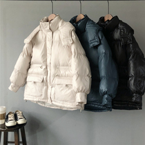 Hooded waist down down down cotton cotton coat coat women 2021 Winter new Korean loose bread coat