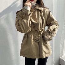 Inner tank rabbit hair 2020 winter New Korean lace belt waist windbreaker coat women loose thick small cotton coat