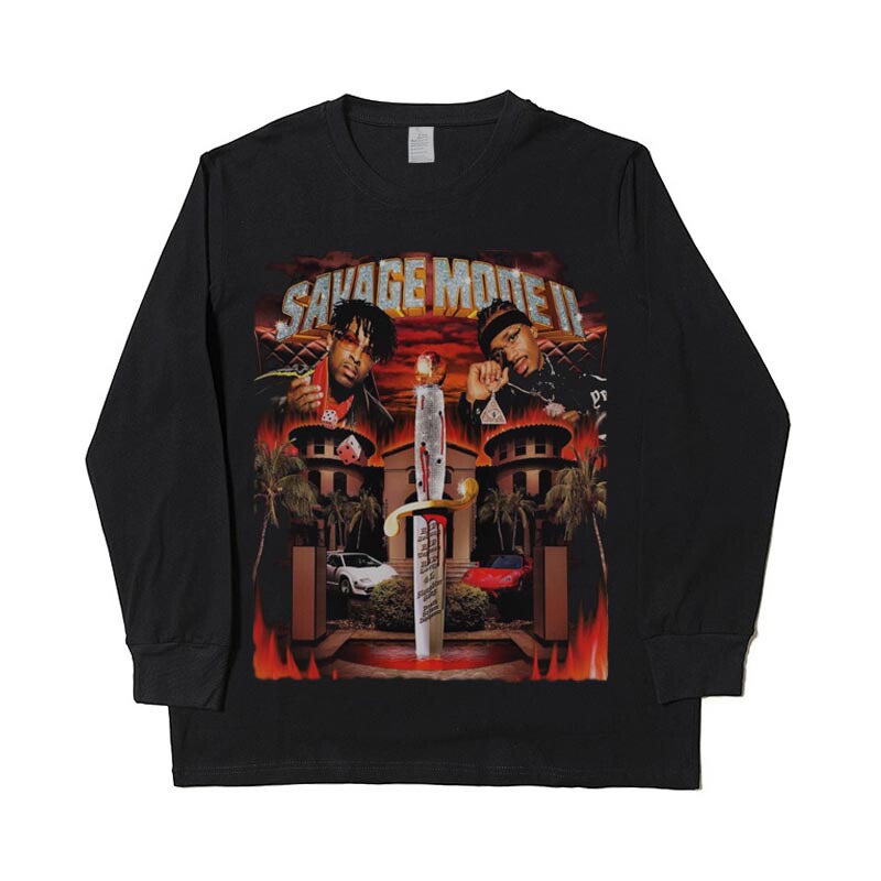 21 Savage Metro Boomin Mode 2 Vintage Hip-Hop Retro Loose Round Neck Long-Sleeved t