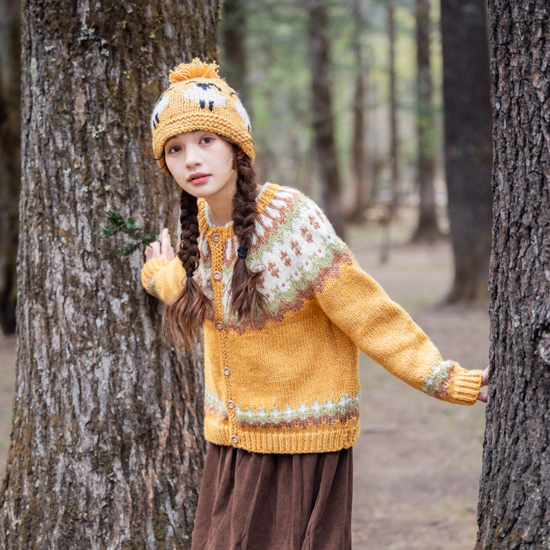 Handmade Icelandic Sweater Cardigan for Women, Loose Fit, Ginger Yellow, Cute, Forest Style, Nordic Retro Style, Chunky Knit, Travel Photography, Niche