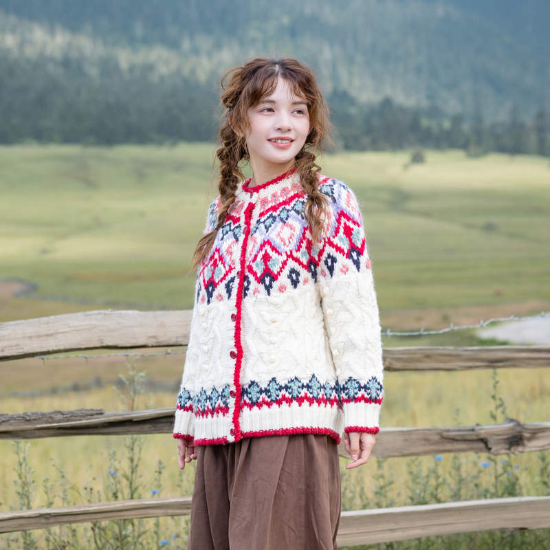 Handmade Icelandic Sweater Christmas Twist Pattern Travel Outfit Loose Artistic Nordic Retro Chunky Knit Japanese Niche