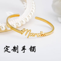 Custom fashion minimalist stainless steel name LOGO opening adjustable bracelet cross border burst bracelet DIY ornament