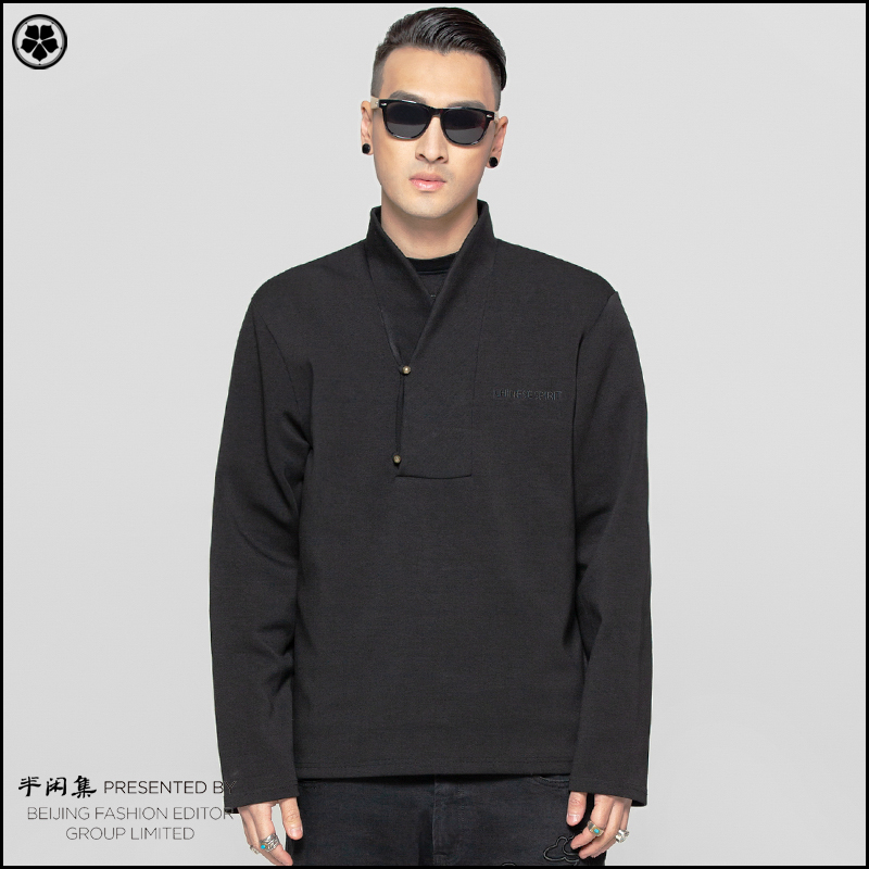 Semi-casual set of copper button sweater Chinese style Hanfu collar jacket Hipster youth fashion hip hop casual pullover spring top