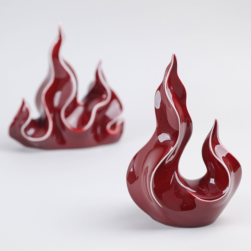 Red Fire Attribute Flame Ceramic Ornament for Attracting Wealth, Office Entrance, Home Decoration, Housewarming Gift