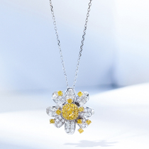 Wanlun Jewelry 18K Platinum Daisy Diamond Yellow Diamond Necklace Elegant and Exquisite Flower Diamond Pendant Lady