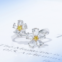 Wanlun jewelry 18K white gold yellow diamond ring female rose cut diamond drop shaped diamond elegant and exquisite