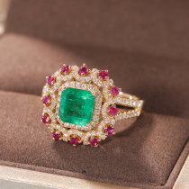 Vallon jewelry 1 4 karat natural Zambian emerald ring for women 18k gold inlaid drill ruby ring