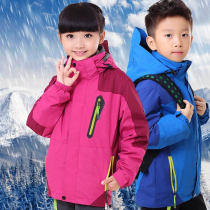 Boys  autumn and winter windproof and waterproof stormtroopers middle and large childrens removable three-in-one childrens plus velvet Western style tide jacket thick