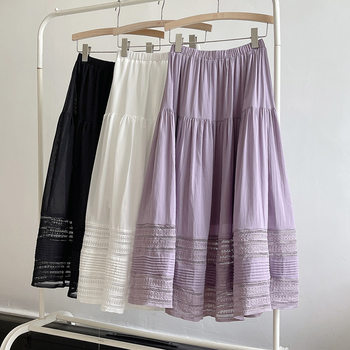 Summer new exquisite thin section lace splicing fairy skirt high waist loose little black dress design sense tutu skirt