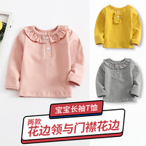 Long sleeve new girl round collar T-shirt female baby suck sweat pure cotton casual blouse 0-3 year old child spring pure color