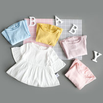 Girls cotton baby shirt Womens baby Summer short sleeve shirt baby buckle summer skirt ultra-thin breathable top