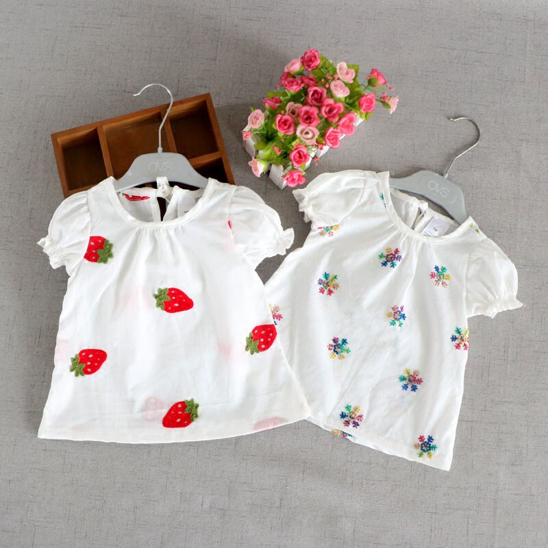 Girl's summer T - shirt 0 - 3 year old baby summer short sleeve air conditioner girl thin cotton breathable tops