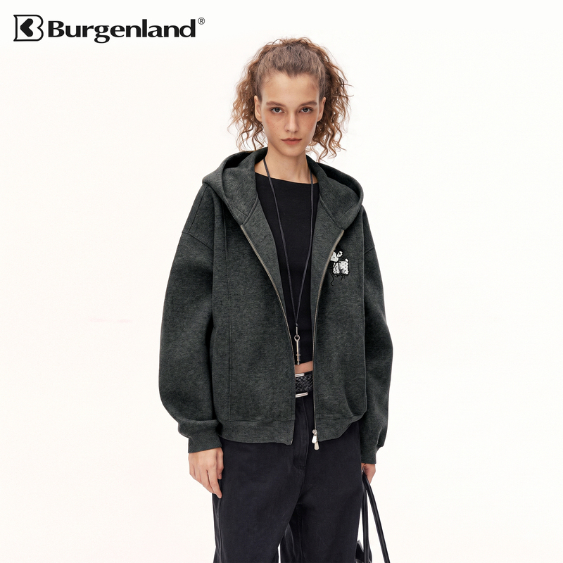 Burgenland Embroidered Puppy Cardigan Sweatshirt Jacket Women's Spring & Fall Loose Casual Hoodie Jacket Top