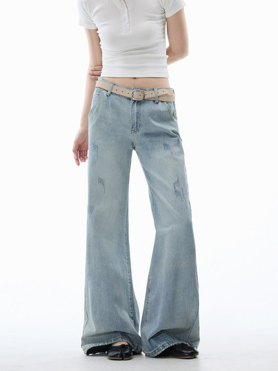 Burgenland Flared Jeans for Women, Loose High-Waisted Straight-Leg American-Style Washed Floor-Length Pants for Tall People