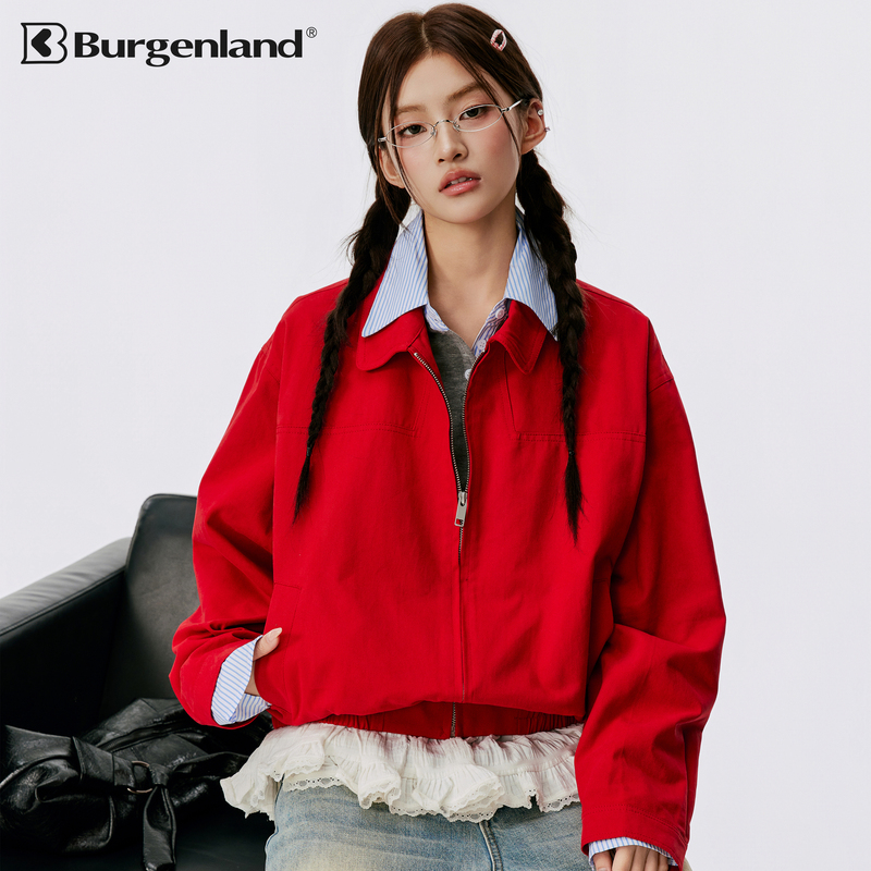 Burgundy Red American-Style Lapel Jacket for Women, Spring, Very Stylish, Short Bomber Jacket, Casual Loose Coat, Trendy