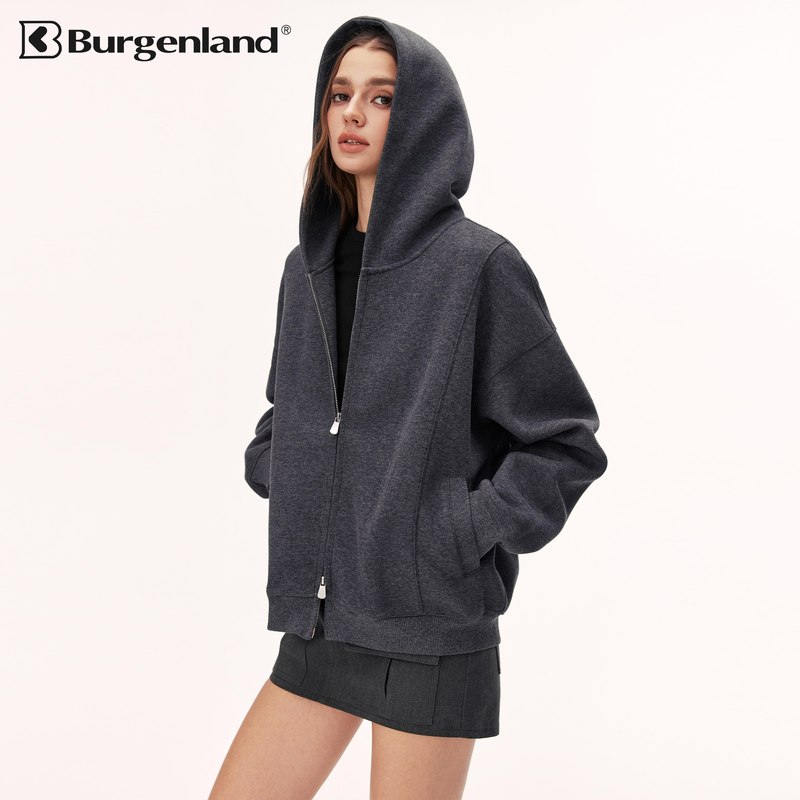 Burgenland Gray Zipper Cardigan Jacket for Women, Spring and Autumn Casual Heavyweight Hooded Sweatshirt, Women's Thick Top Burgenland Gray Zipper Cardigan Jacket for Women, Spring and Autumn Casual Heavyweight Hooded Sweatshirt, Women's Thick Top