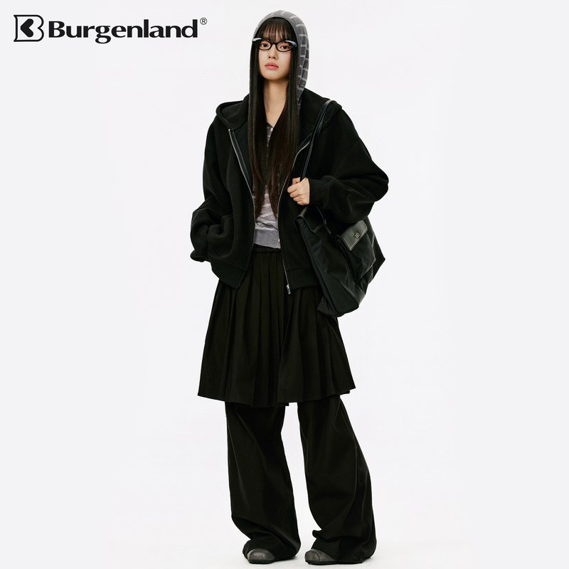 Burgundy Zipper Hooded Sweatshirt Jacket for Women, Early Spring 2026, Black, Loose, Versatile, Casual, Thin Cardigan