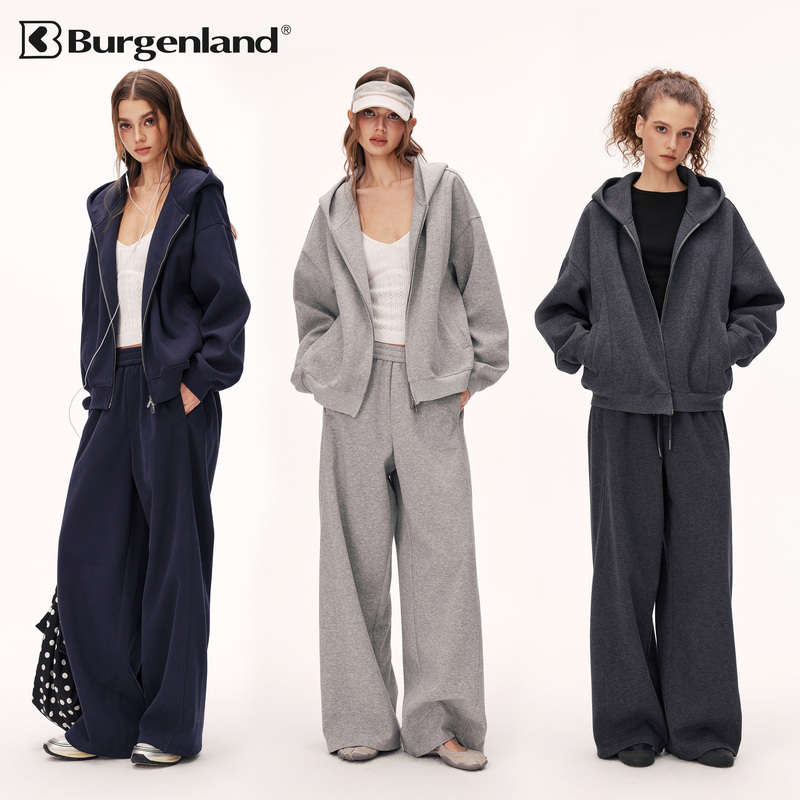 Burgenland Zip-Up Cardigan Hooded Sweatshirt Jacket Women's Suit Sports Casual Pants Two-Piece Set Relaxed Fit