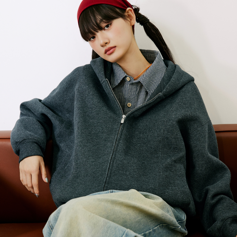 Burgenland Zip-Up Hooded Sweatshirt Cardigan for Women, Spring Trendy American Style Solid Color Loose Casual Thin Jacket Burgenland Zip-Up Hooded Sweatshirt Cardigan for Women, Spring Trendy American Style Solid Color Loose Casual Thin Jacket