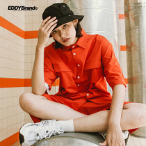 EDDY2020 summer new overalls shirt loose short-sleeved shorts set fashion casual handsome five-point pants