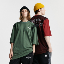 World cloth dance hustleandfreeze cotton loose trend short sleeve T-shirt mens fake two layers back grid design