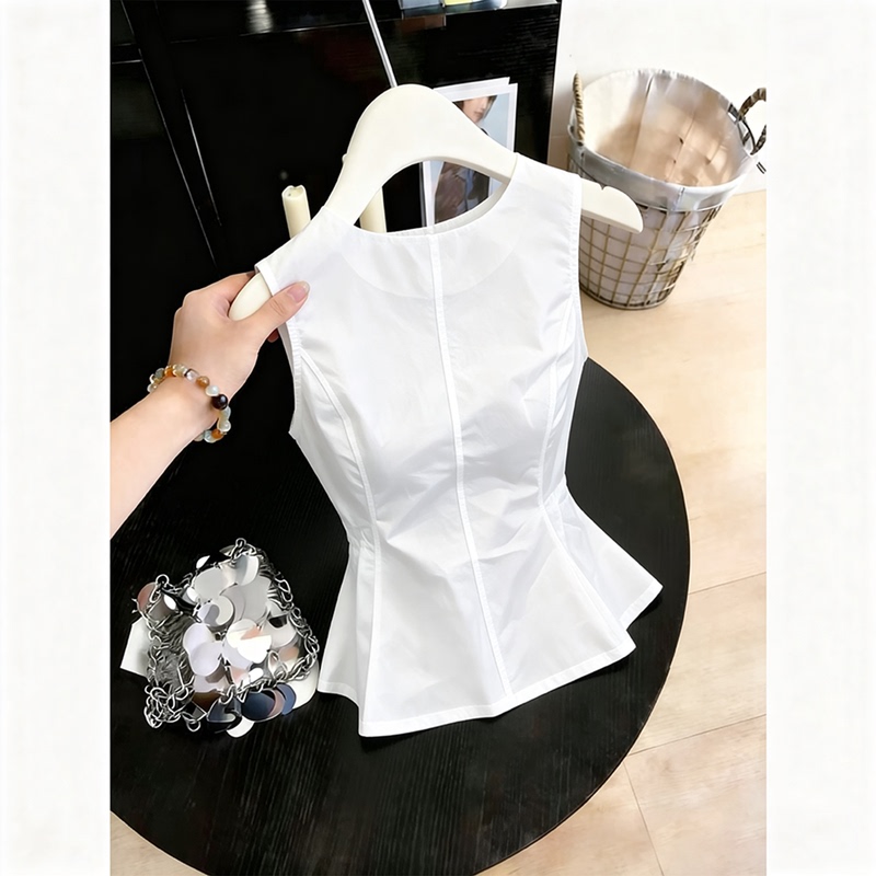 French-Style Simple Casual White Sleeveless Top for Women, New Fashion Versatile High-End Vest Shirt for Summer French-Style Simple Casual White Sleeveless Top for Women, New Fashion Versatile High-End Vest Shirt for Summer