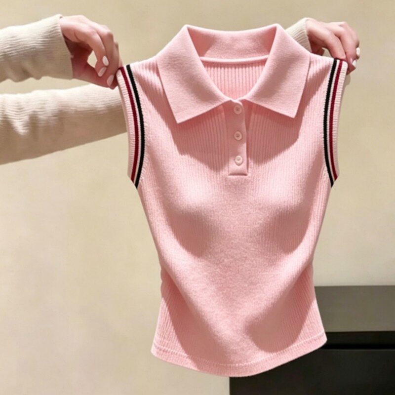 2026 Super Pretty Pink Polo Collar Half-Button Sleeveless Vest for Women, New Summer Style, Unique Design, Versatile and Slimming Top 2026 Super Pretty Pink Polo Collar Half-Button Sleeveless Vest for Women, New Summer Style, Unique Design, Versatile and Slimming Top
