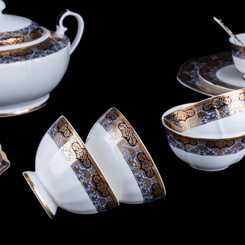 High-grade bone china tableware bowls and dishes set household European-style Jingdezhen ceramics Chinese-style bowls and plates chopsticks combination simple