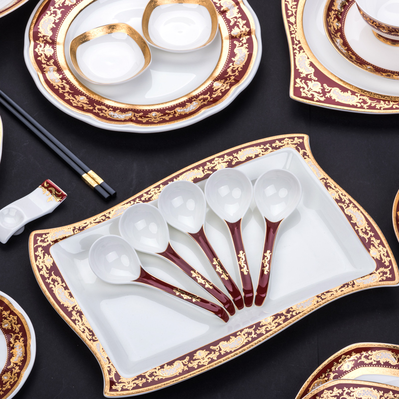 Creative household rice bowls, plates, bone China tableware, wedding bowls, plates, dishes, ceramics, single sale of loose parts, Jingdezhen