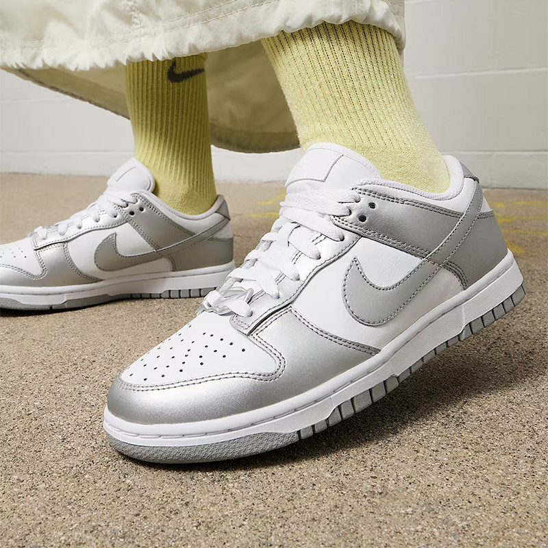 Nike Men's Shoes 2026 New Model Dunk Silver and White Retro Low-Top Sneakers Wear-Resistant Sports Casual Shoes Fv1311-100