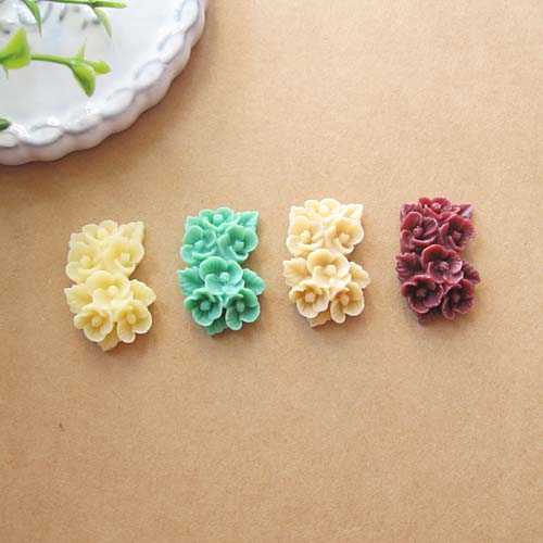 Zakka复古diy手工材料饰品配件树脂花贴片 25 15mm四叶花簇3个