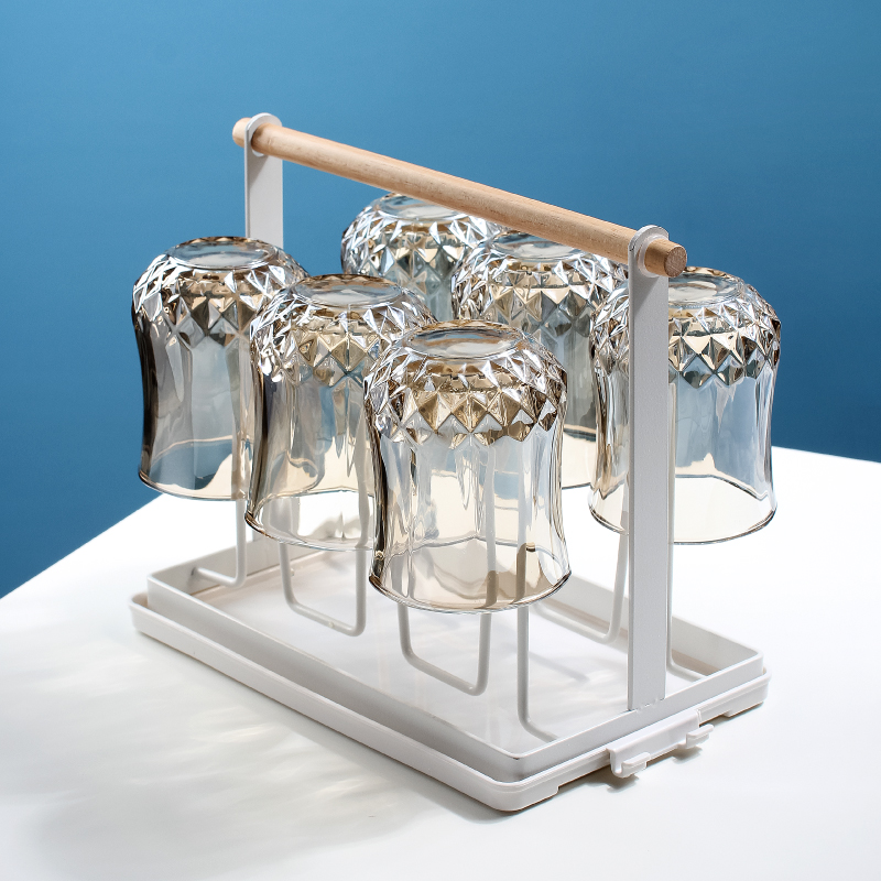 Light extravagant high temperature resistant and transparent glass cup Drink cup Home Water glass suit Home living room tea cup Tray Suit