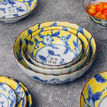 Japan imported high-end gift Palace yellow colored pottery porcelain rice Rice Bowl Japanese underglaze color household tableware